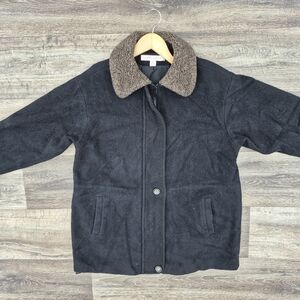 Larry Levine Charcoal Pea Coat with Tan Accents Wool Coat Women's Size 12